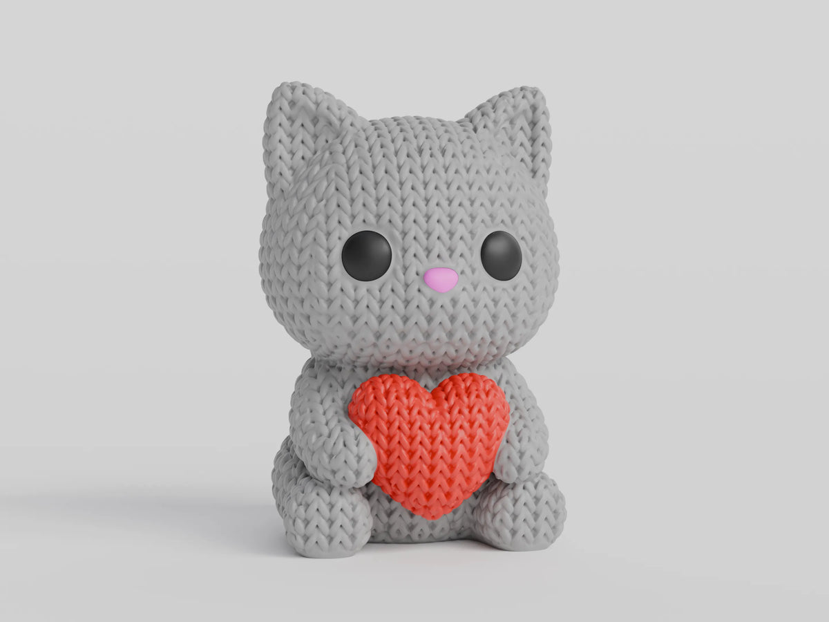 GESTRICKTE KATZE MIT HERZ - VALENTINSTAG