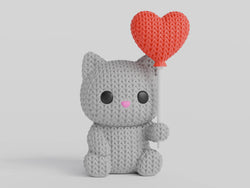 GESTRICKTE KATZE MIT HERZBALLON - VALENTINSTAG